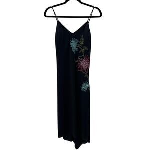 Y2K BCBGMAXAZRIA Embroidered Floral Spaghetti Strap Asymmetrical Midi Dress XS